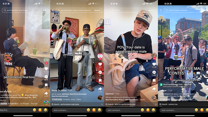 Screenshots of performative male content on Tiktok