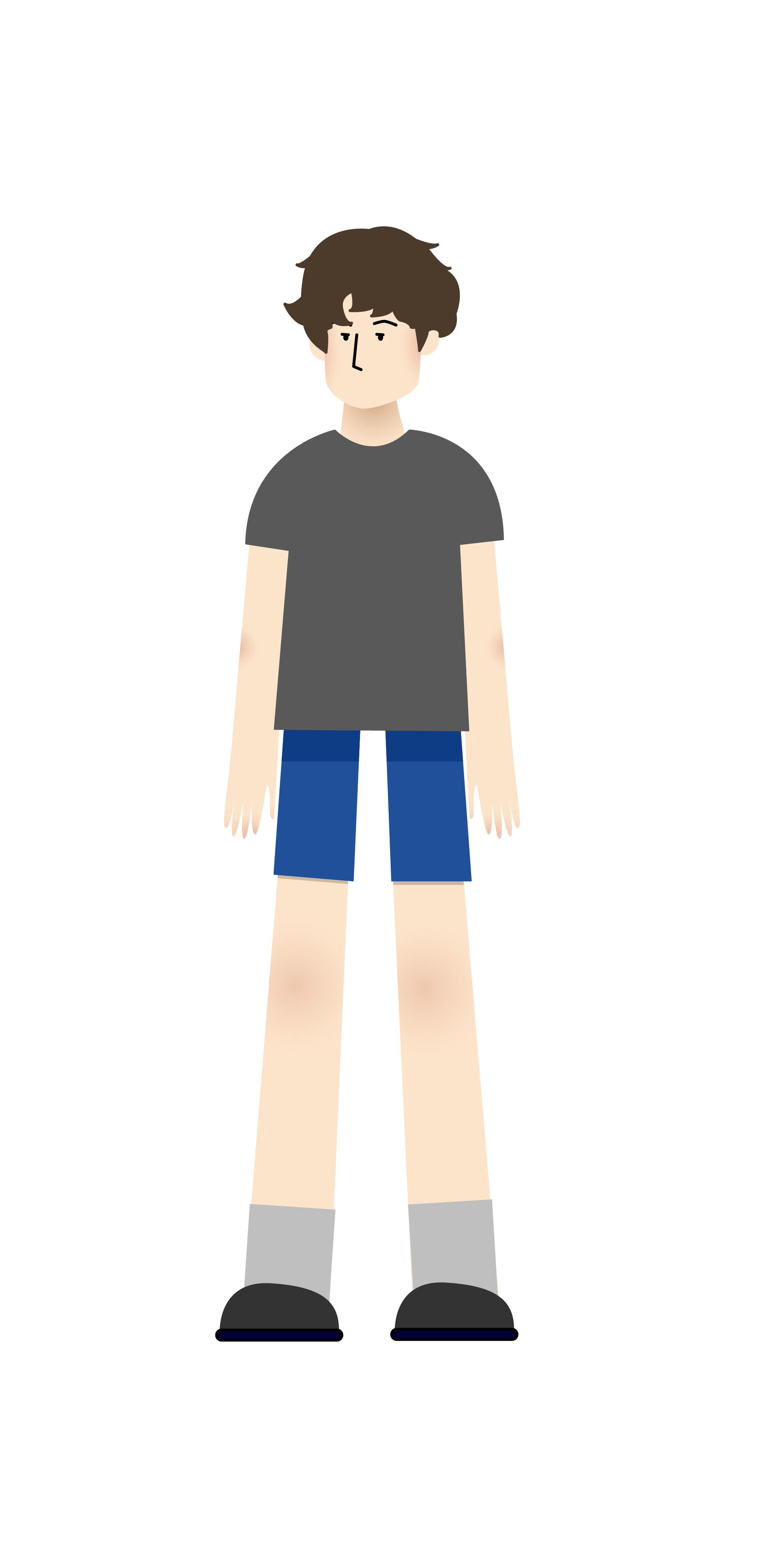 illustration of a young man with a gray t shirt and blue shorts