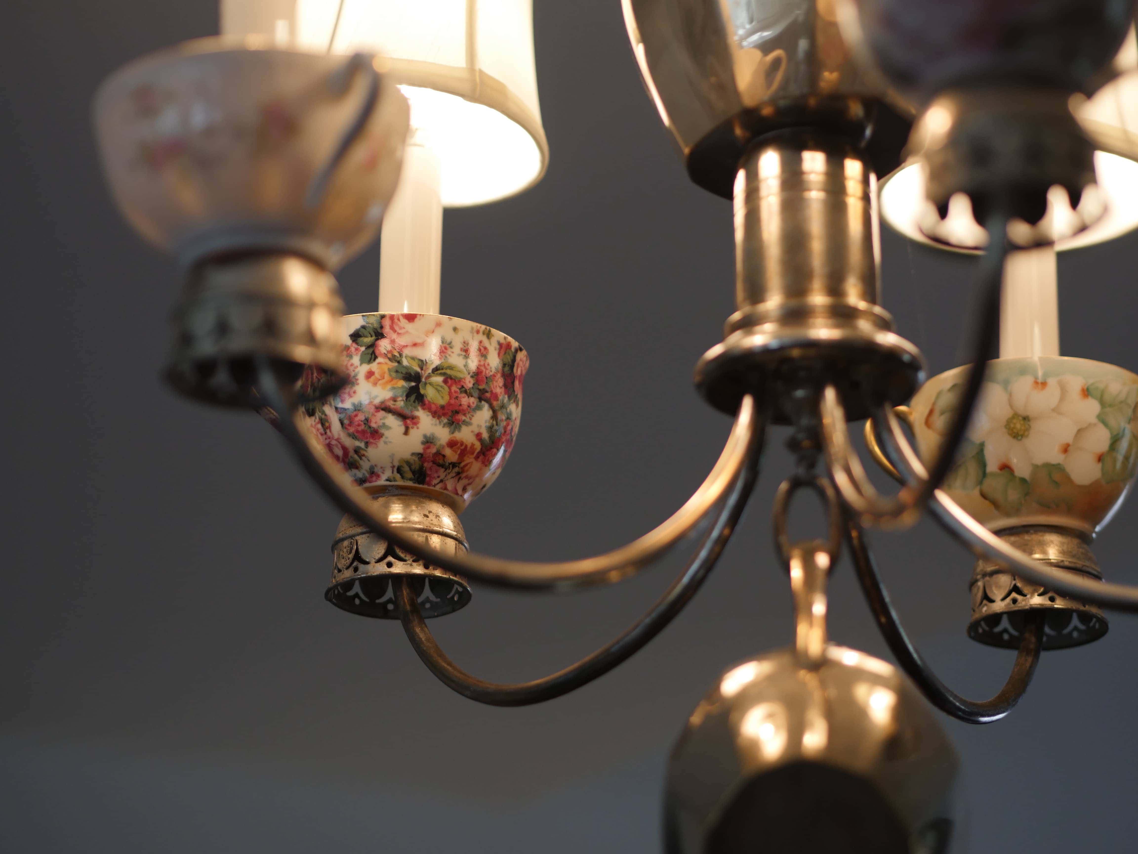 Kim Pierce's salvaged chandelier made from her grandmother's teacups