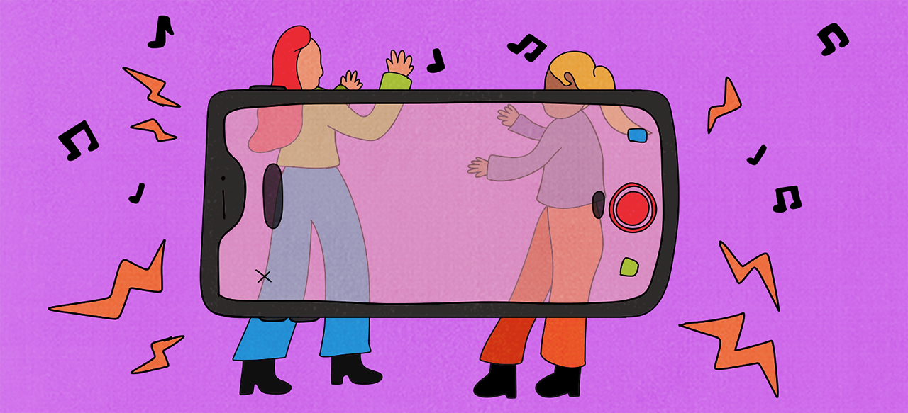 TikTok teens dancing with phone illustration